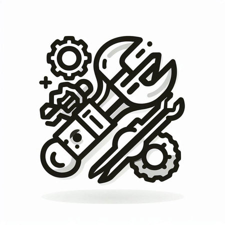 wrench and gear icon in black on white background. vector illustration.の写真素材