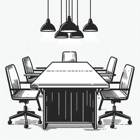 Interior of conference room. Hand drawn vector illustration in sketch style.