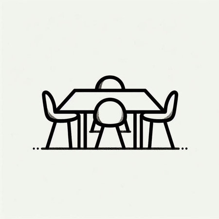 Dining table icon. Vector illustration of a table with chairs.