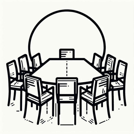 Outline table and chairs. Vector illustration in doodle style.