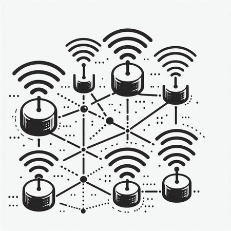 Wireless network connection concept. Vector illustration in line art style.