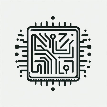 Circuit board vector icon. Technology illustration. Computer microchip.