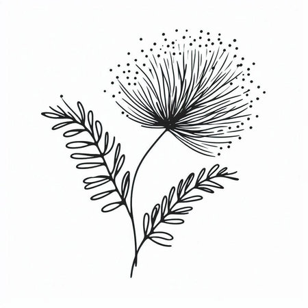 Hand drawn dandelion flower. Black and white vector illustration.の写真素材