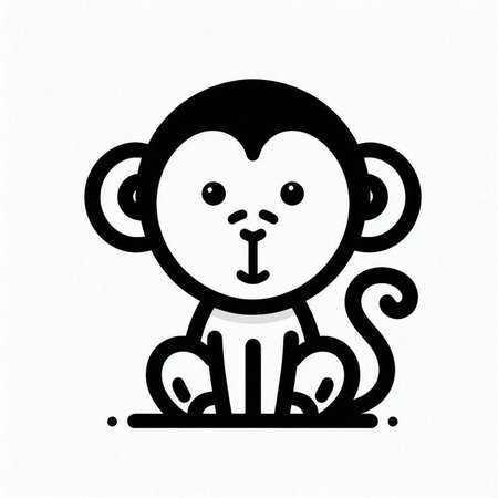 Monkey icon in black and white on white background, vector illustration.