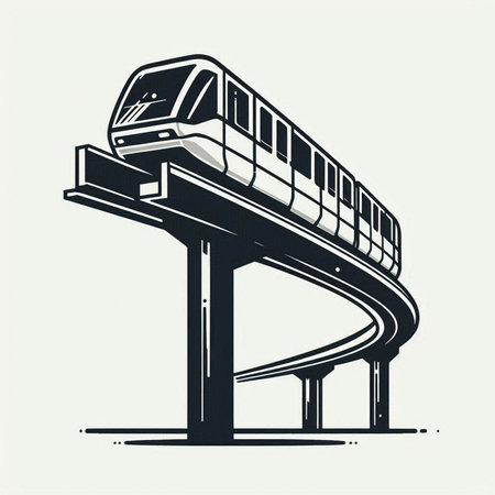 High-speed train on the bridge, monochrome vector illustration