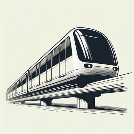 Train on the road. Monochrome vector illustration. EPS 10
