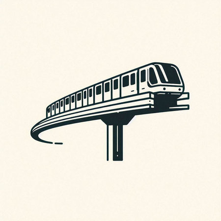 Vector illustration of high-speed train on the road. Monochrome image.
