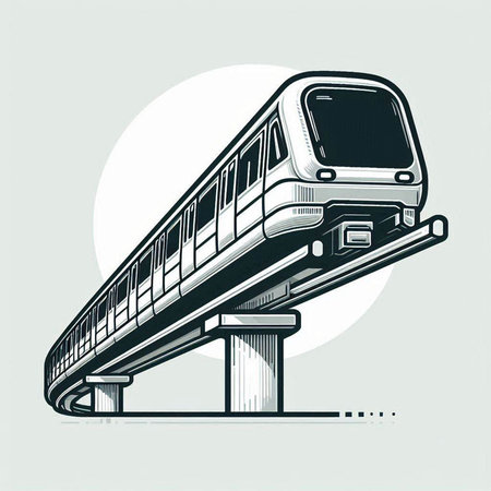 Modern high-speed train on the bridge. Vector illustration in retro style.