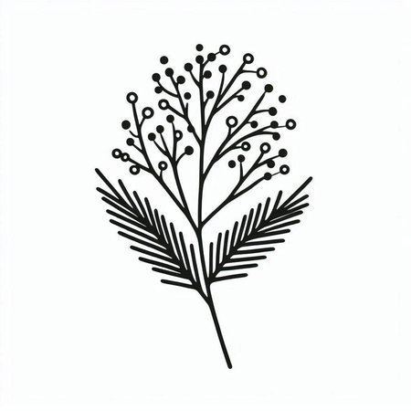 Hand drawn branch of mimosa on white background. Vector illustration.の写真素材