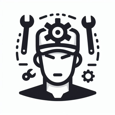 Vector illustration of a man with a gear in his head. Mechanic.