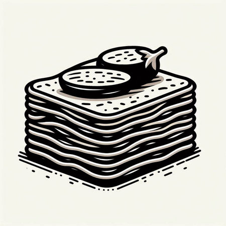 Vector illustration of a stack of pancakes. Black and white drawing.