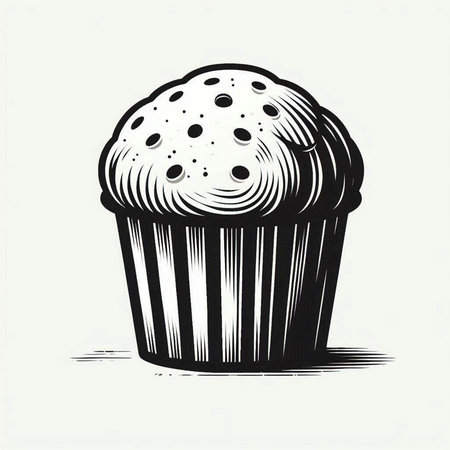 Cupcake. Hand drawn vector illustration in sketch style. Isolated on white background.の写真素材