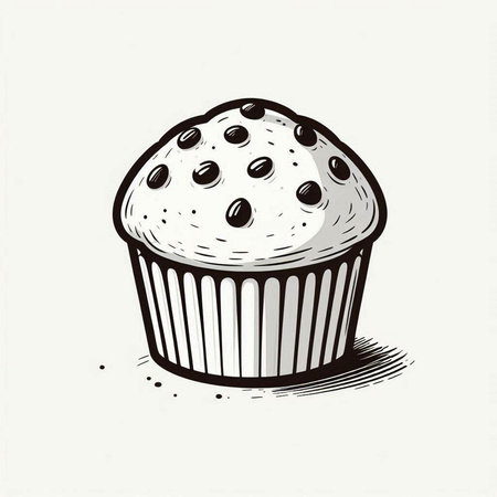 Hand drawn cupcake isolated on white background. Vector sketch illustration.の写真素材