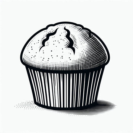 Illustration of a cupcake in the style of engravingの写真素材