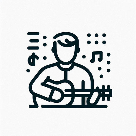 Man playing guitar line icon, outline vector sign, linear pictogram isolated on white. Symbol, logo...