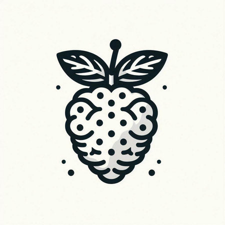 Raspberry icon. Vector illustration of a berry with leaves.