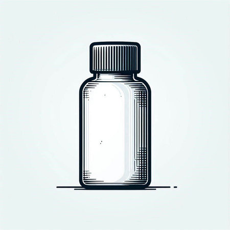 Vector illustration of a medicine bottle on a light background. Hand drawn style.