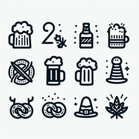 Oktoberfest line icons set. Beer, Oktoberfest hat, pretzel, beer mugs, hop. Vector illustration.の写真素材