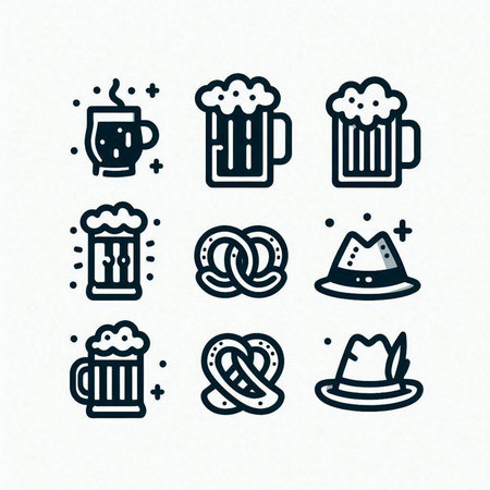 Beer and Oktoberfest icons set. Outline vector illustration.の写真素材