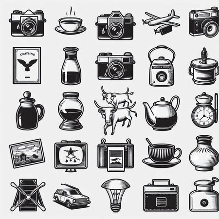 Travel and tourism icons set. Hand drawn vector illustration. Isolated on white background.の写真素材