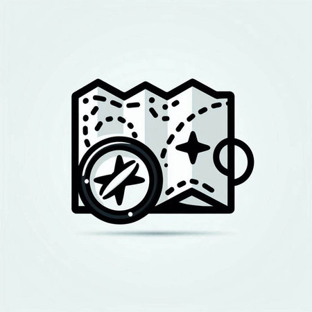 Map and compass icon, travel symbol, vector illustration. Eps 10