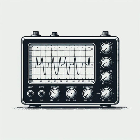 Vintage radio with cardiogram. Hand drawn vector illustration.