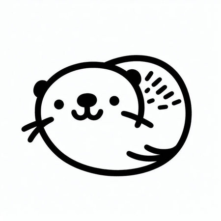 Cute cartoon seal on white background. Hand drawn vector illustration.の写真素材