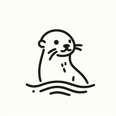 Cute seal on a white background. Vector illustration in a linear style.の写真素材