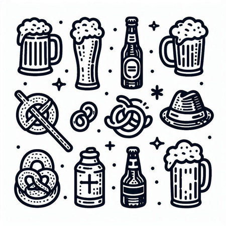 Set of beer doodle icons. Hand drawn vector illustration.の写真素材