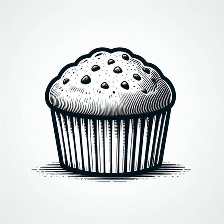 Hand drawn cupcake. Vector illustration of a muffin in engraving style.