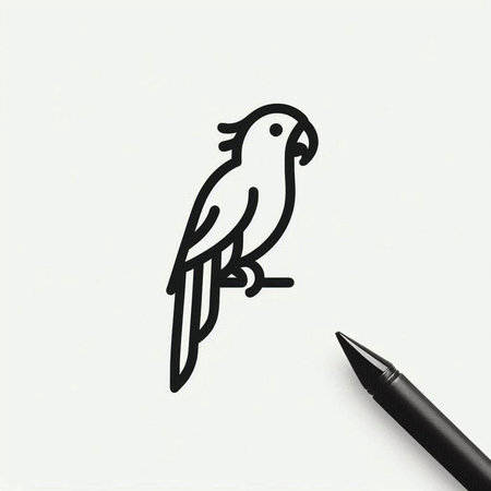 Pencil drawing parrot on a white background. Vector illustration.の写真素材