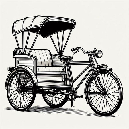 Vintage tricycle, hand drawn vector illustration on white background.