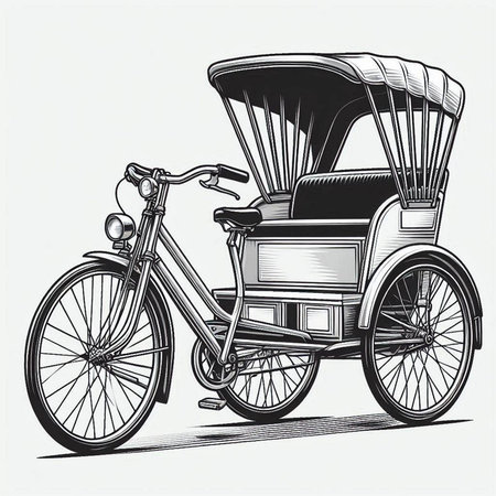Vintage tricycle, vector illustration in black and white colors.