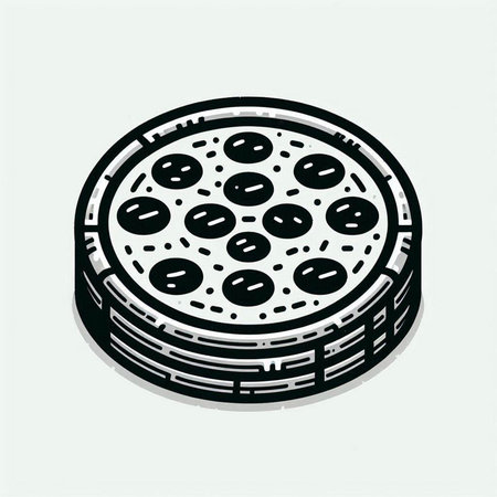 Pizza icon, vector illustration. Flat design style. Black and white.