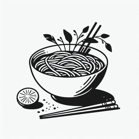 Noodles in a bowl with chopsticks. Vector illustration.
