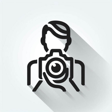 Photographer icon with long shadow, flat design. Vector illustration.の写真素材