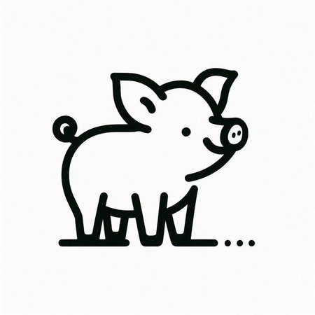 Vector illustration of a pig. Black outline on a white background.の写真素材
