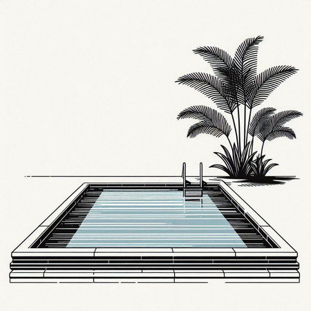 Swimming pool with palm trees on a white background. Vector illustration.