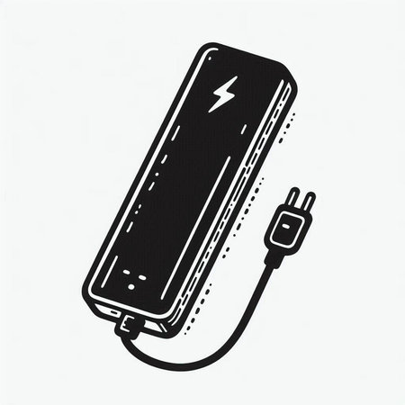 Charger for mobile phone on white background. Hand drawn vector illustration.