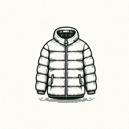 Vector hand drawn illustration of winter jacket. Isolated on white background.