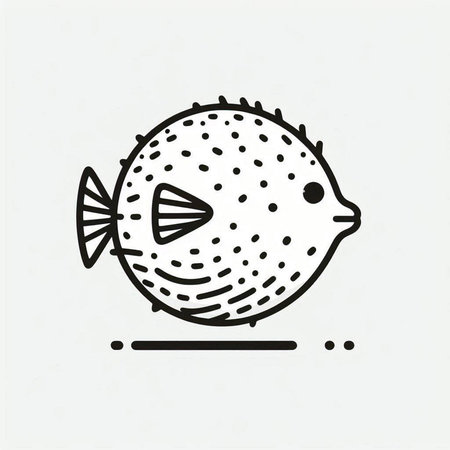 Puffer fish icon in doodle style. Vector illustration.