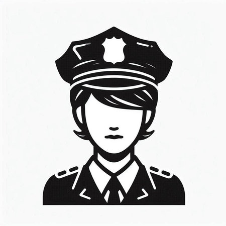 police officer icon in black and white on a white background, vector illustration