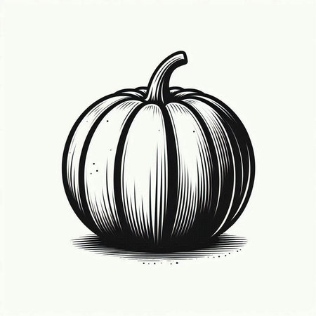 Pumpkin on a white background. Vector illustration in engraving style.の写真素材