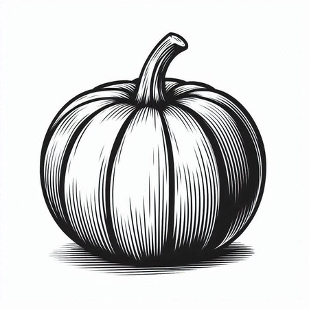 Pumpkin in engraving style. Hand drawn vector illustration.の写真素材
