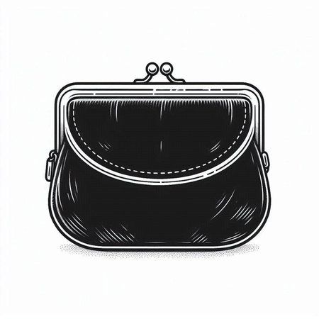 Handbag. Black and white illustration of a purse. Vector illustration.