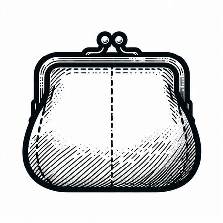 Retro black and white engraving style illustration of a purse