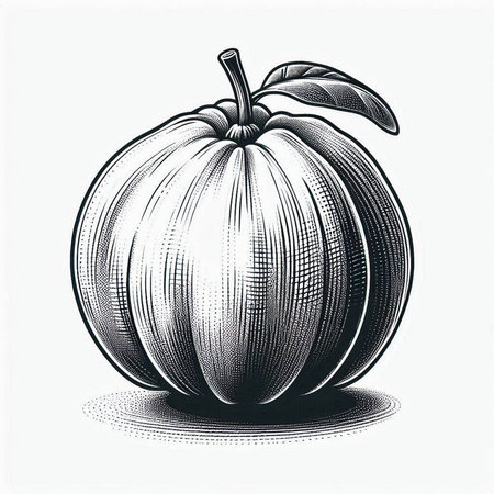Pumpkin engraving vector illustration. Scratch board style imitation. Black and white hand drawn image.の写真素材