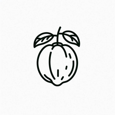 peach fruit icon, simple line art design, vector illustration.の写真素材