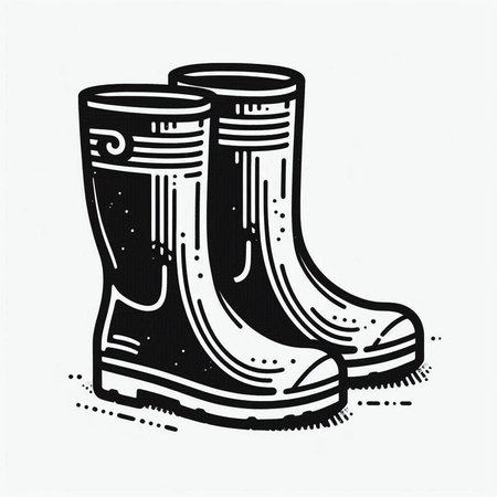 Rubber boots isolated on white background. Hand drawn vector illustration.