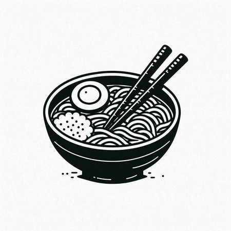 Noodles japanese food vector illustration. Hand drawn noodle in bowl with chopsticks.